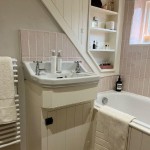 Pink skinny metro Kennet Pewsey Vale wall tiles in the shower of Emiliein Wiltshire