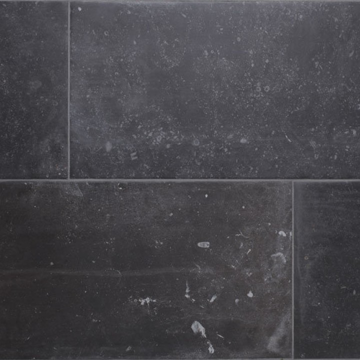 Floor of dark charcoal grey stone effect rectangle porcelain floor tile with Medium Grey grout