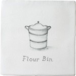 Vintage kitchen flour bin antique white tile with charcoal illustration