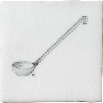 Vintage ladle antique white tile with charcoal illustration