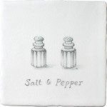 Vintage salt & pepper antique white tile with charcoal illustration