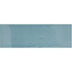 Cut out of a blue green gloss long metro brick tile