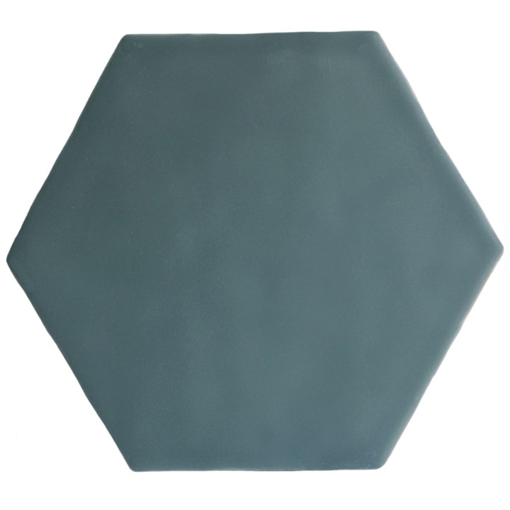 Cut out of a blue grey matt hexagon tile