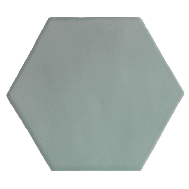 Cut out of a pale green matt hexagon tile