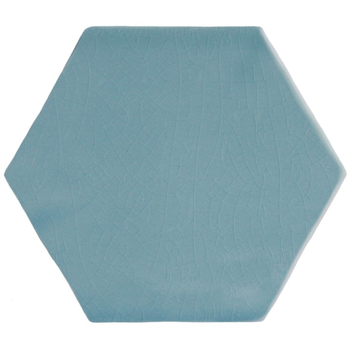 Cut out of a blue green gloss hexagon tile