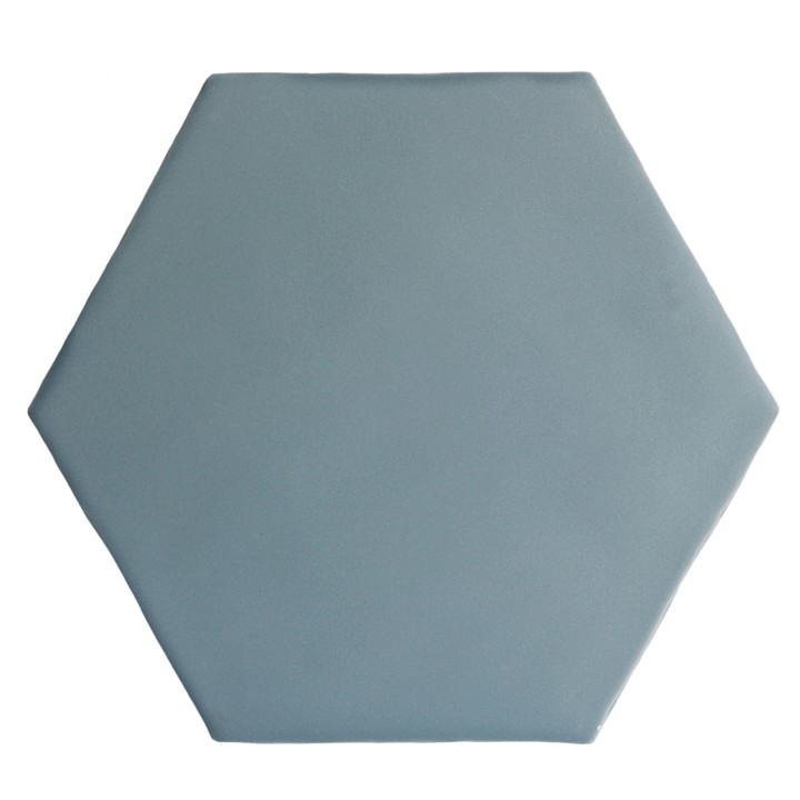 Cut out of a grey blue matt hexagon tile