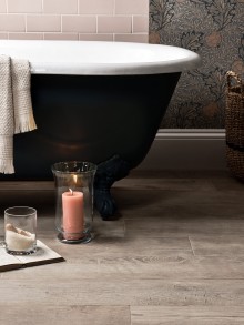 Matt plasterers pink white grout weathered oak honey morris and co wallpaper close up detail WEB