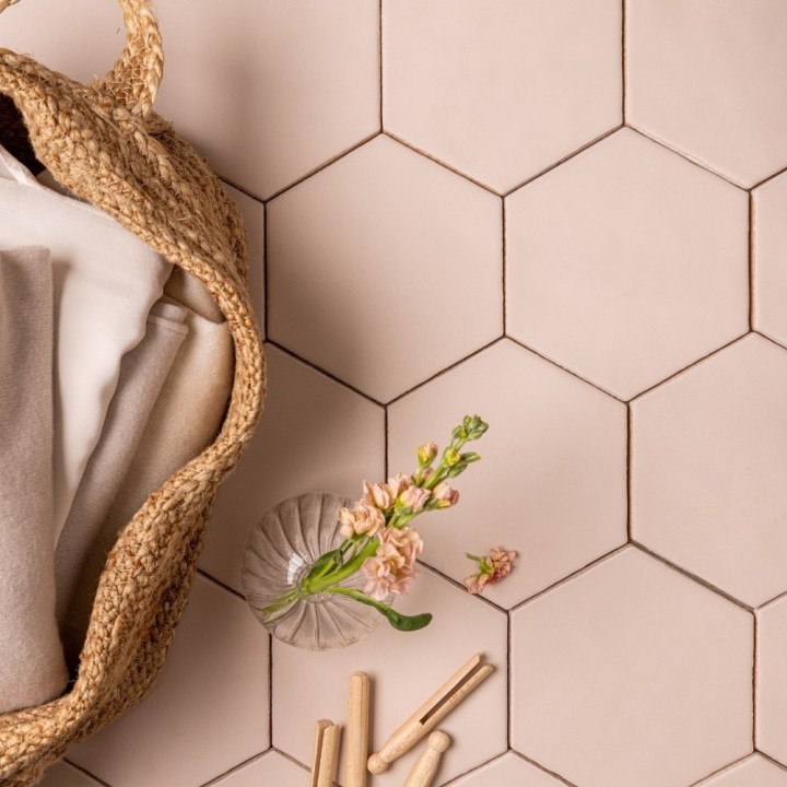 Matts Plasterers Pink Hexagon flatlay
