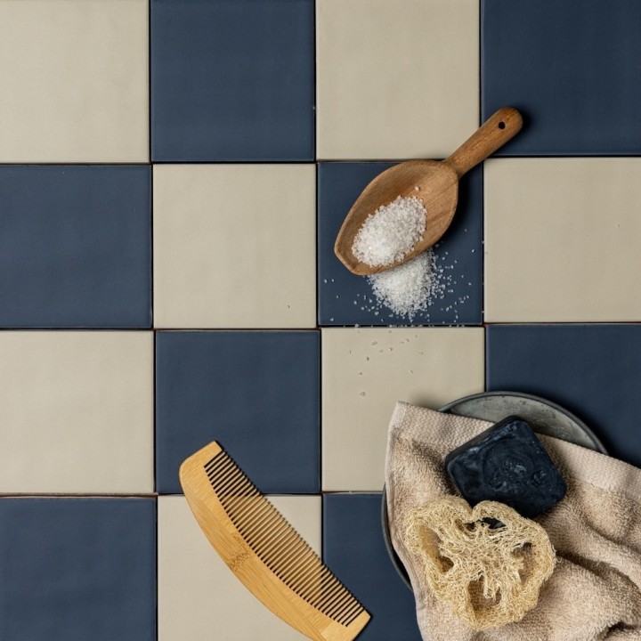 Matts Sherwood Green and Slate Blue Square checkerboard stylised flatlay