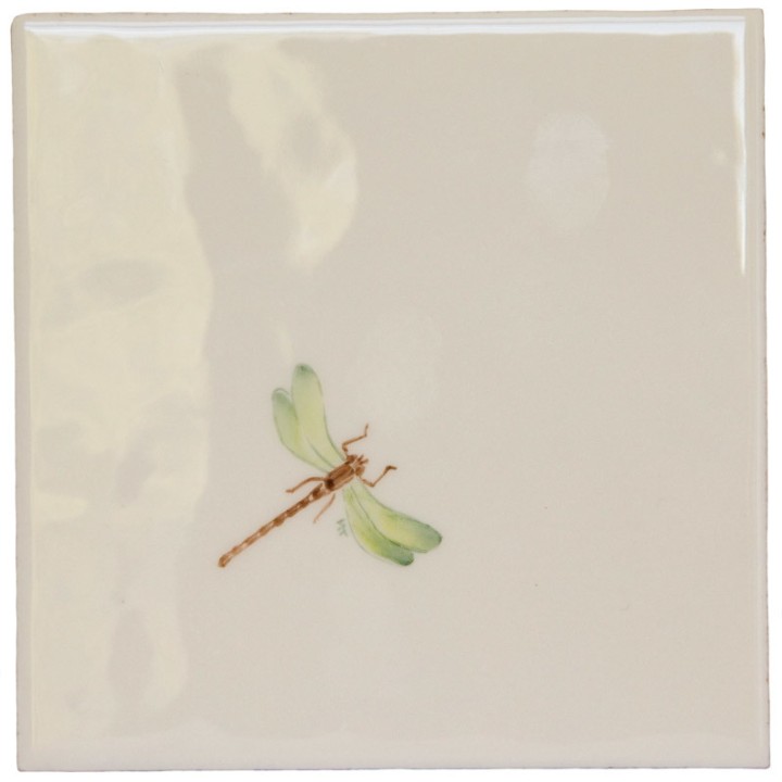 Cut out of a green winged dragonfly ivory tile