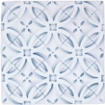 Cut out of a blue pattern tile with circles and squares