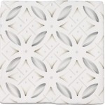 Cut out of a sage green circular pattern square tile
