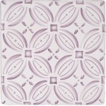 Cut out of a lavender pink circular geometric pattern square tile