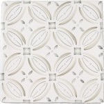 Cut out of a sage green circular geometric pattern square tile