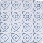 Cut out of overlapping blue circular geometric pattern square tile