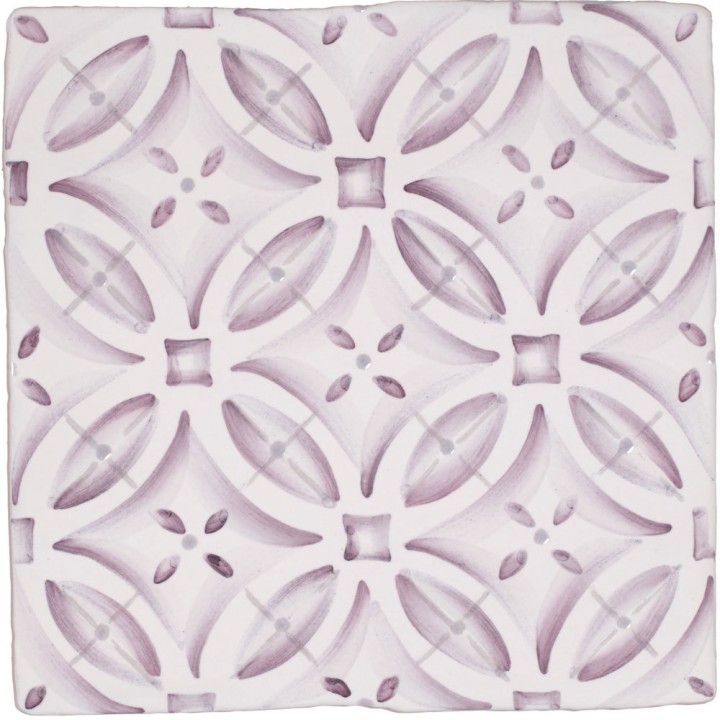 Cut out of a lavender pink pattern tile with circles and squares
