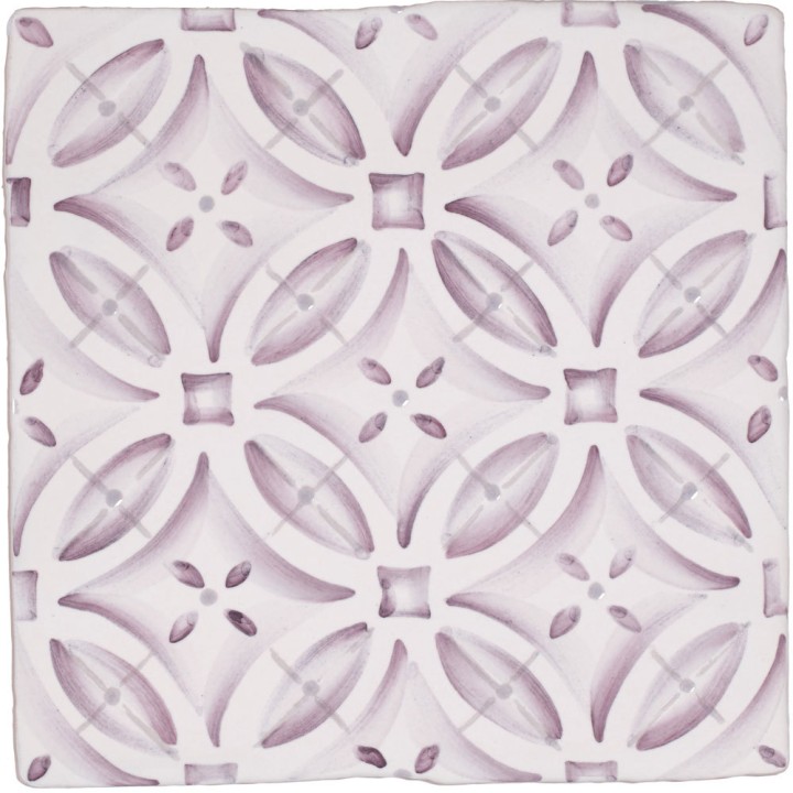 Cut out of a lavender pink pattern tile with circles and squares