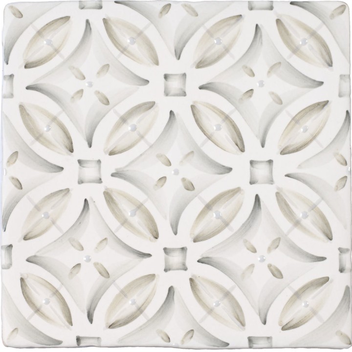 Cut out of a sage green pattern tile with circles and squares