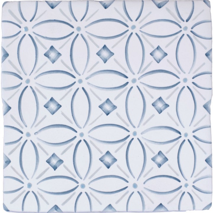 Cut out of blue diamond geometric pattern square tile