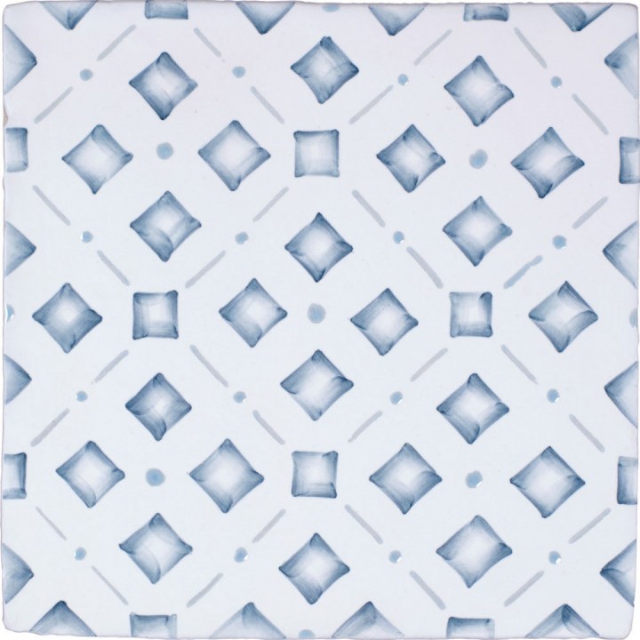 Cut out of a blue square geometric pattern tile