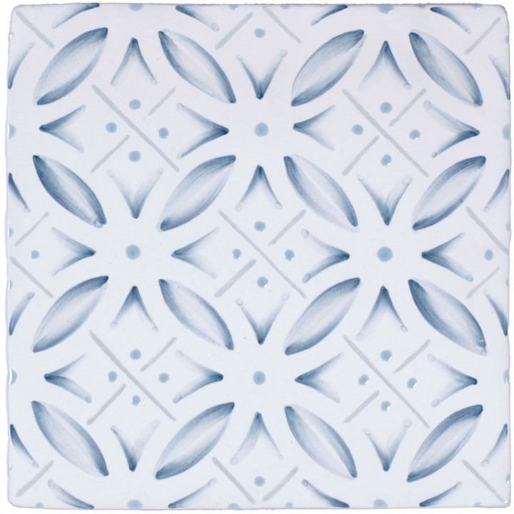 Cut out of a blue circular pattern square tile