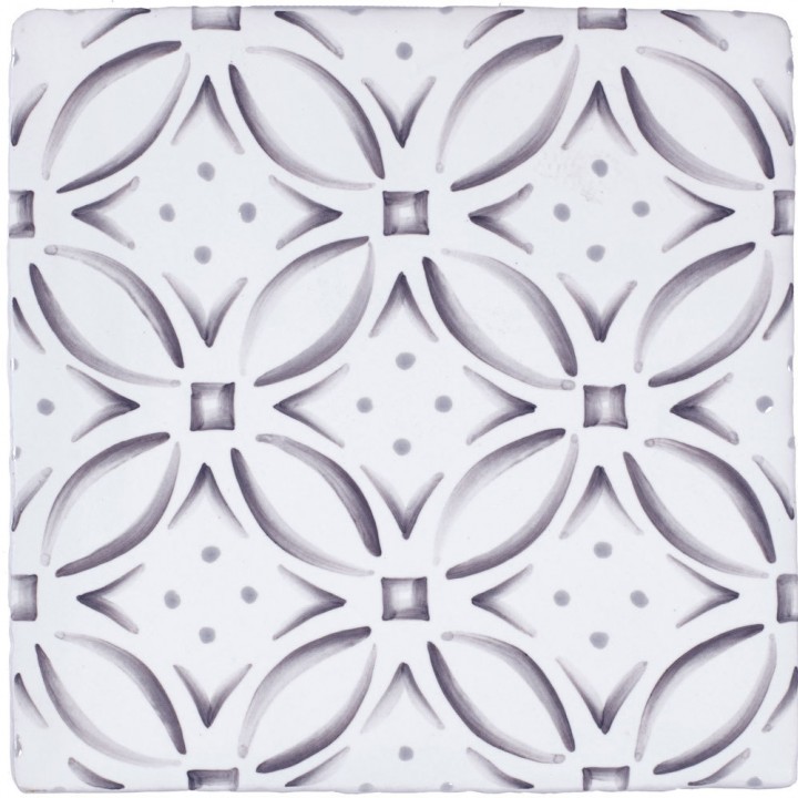 Cut out of a grey circular geometric pattern tile