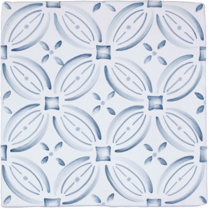Cut out of a blue circular geometric pattern square tile