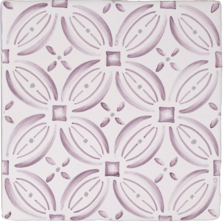Cut out of a lavender pink circular geometric pattern square tile