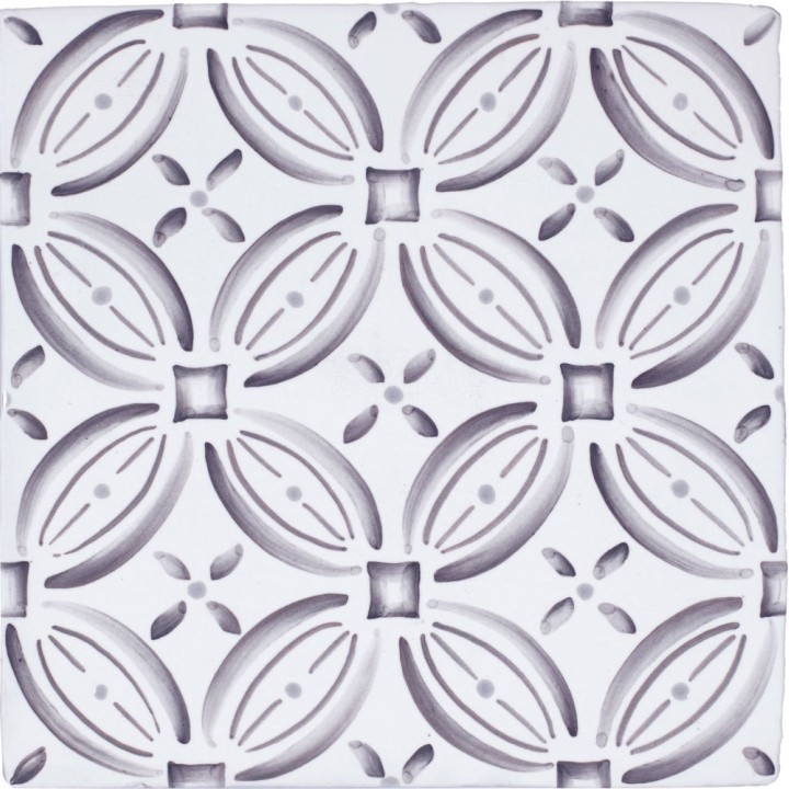 Cut out of a grey circular geometric pattern square tile