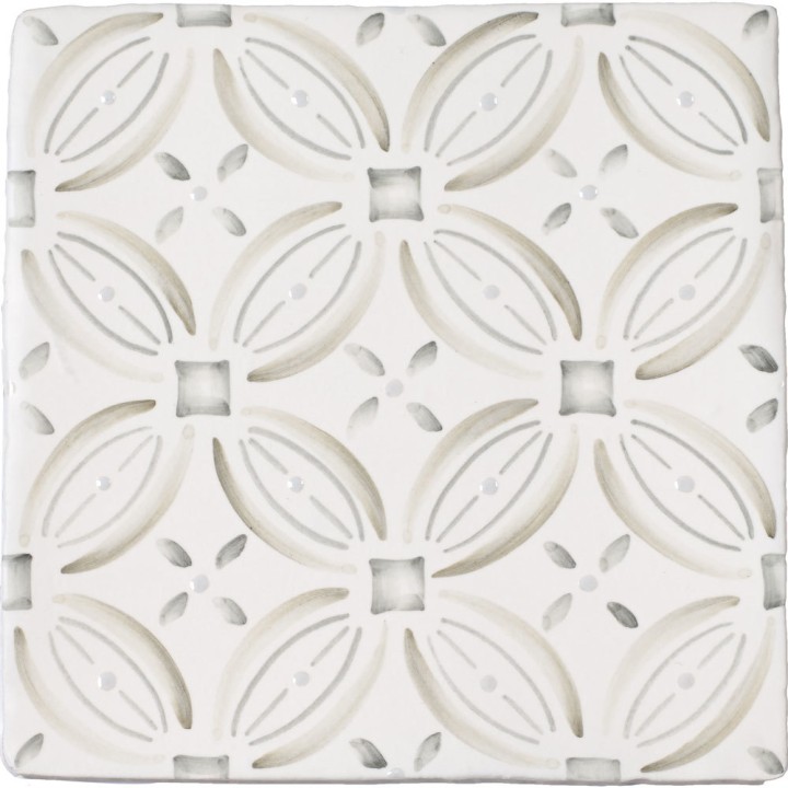 Cut out of a sage green circular geometric pattern square tile