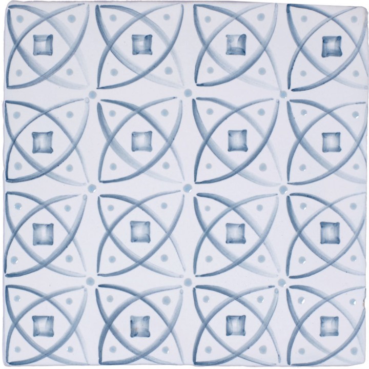 Cut out of overlapping blue circular geometric pattern square tile