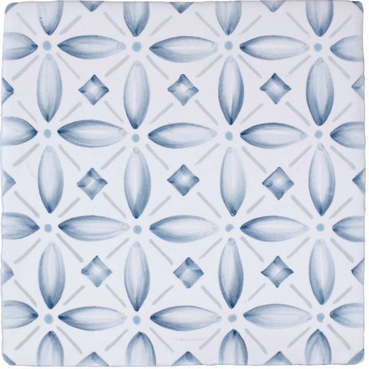 Cut out of blue diamond crosses geometric pattern square tile