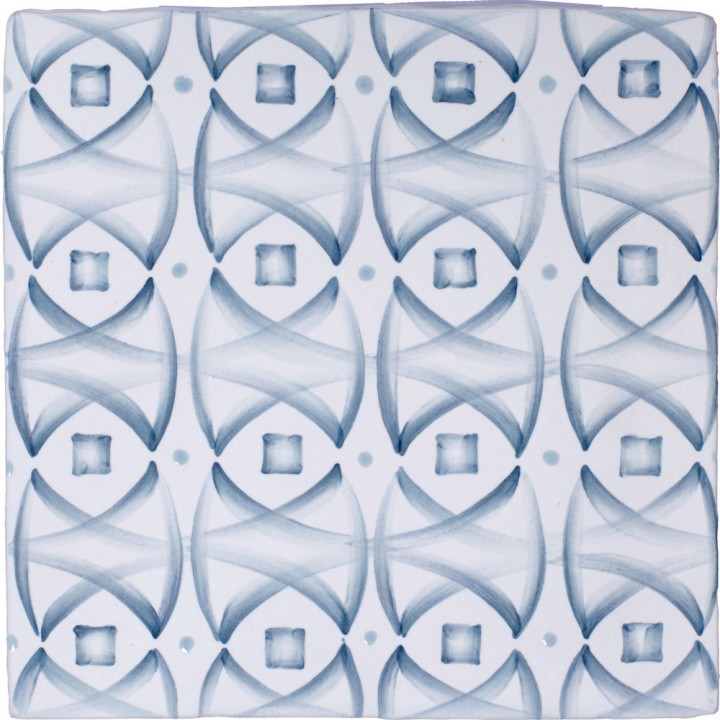 Cut out of blue overlapping circle geometric pattern square tile