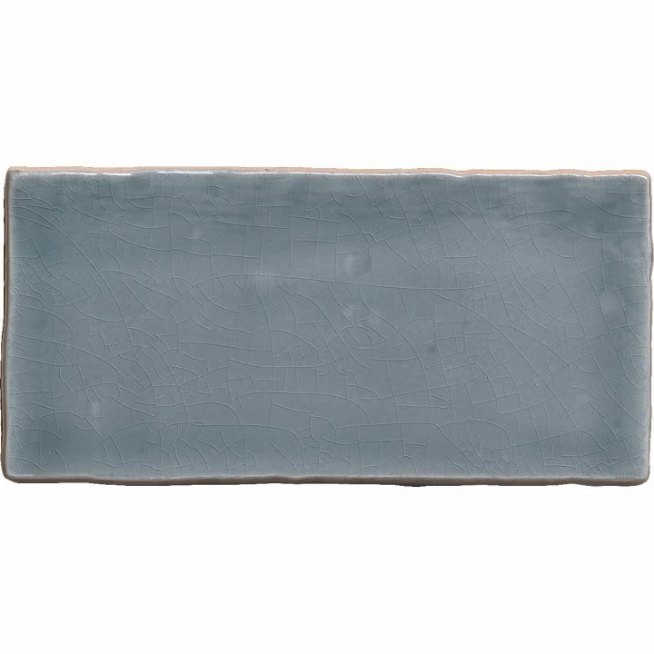 Cut out of a metro grey blue crackle glazed handmade wall tile perfect for kitchen and bathrooms