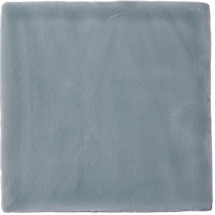 Cut out of a square grey blue crackle glazed handmade wall tile perfect for kitchen and bathrooms