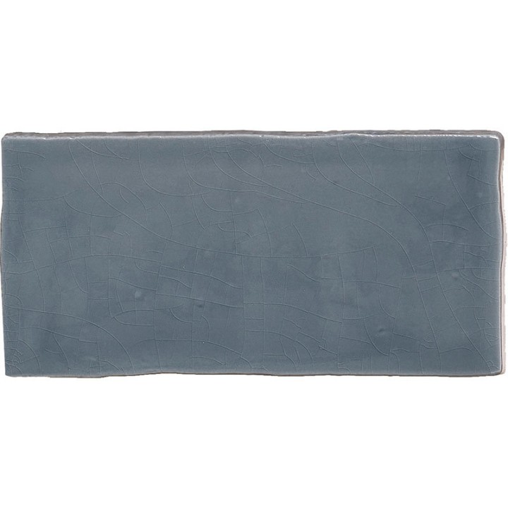 Cut out of a metro dark grey blue crackle glazed handmade wall tile perfect for kitchen and bathrooms