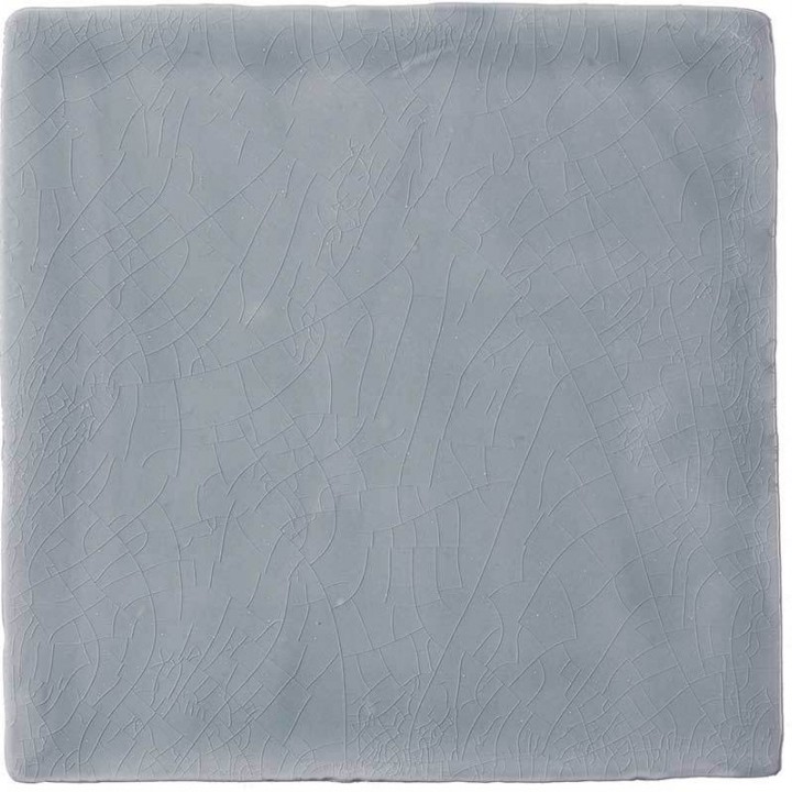 Cut out of a square medium grey crackle glazed artisan wall tile perfect for kitchen and bathrooms