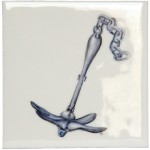 A cut out of an antique white square tile with anchor illustration
