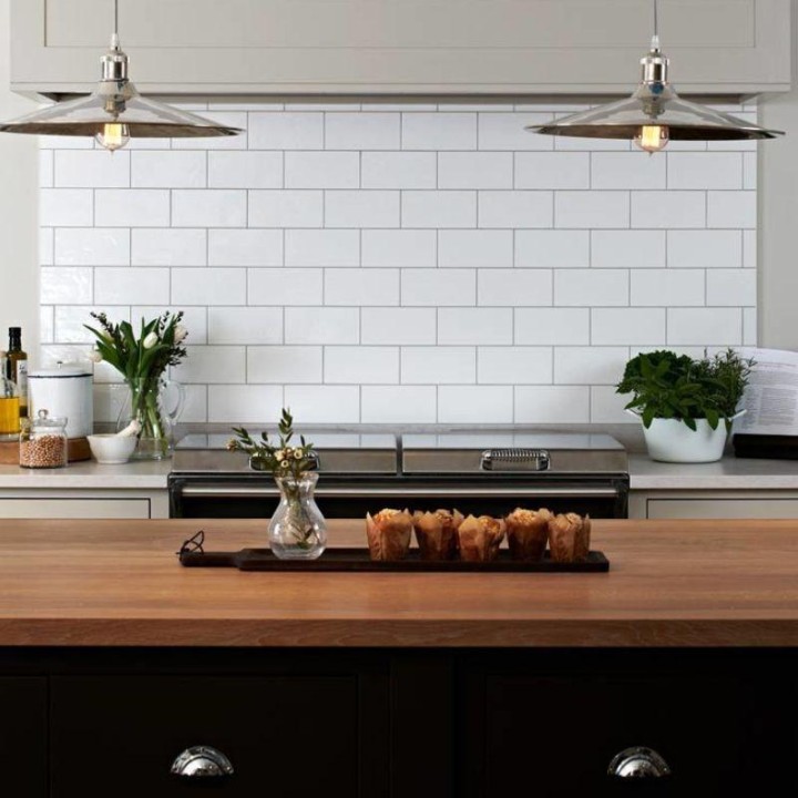 Simplicity Alabaster handmade wall tiles in kitchen from Marlborough Tiles