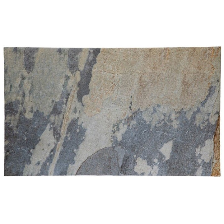 Cut out of rectangle slate effect porcelain floor tile with an earthy mixture of colours with rusty red, brown and grey