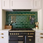 Soho So Emerald medium brick wall tiles behind kitchen Rangemaster stove