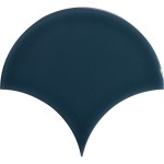 Cut out of a deep navy blue scallop tile with a crackle glaze finish
