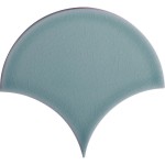 Cut out of a pale green blue scallop tile with a crackle glaze finish