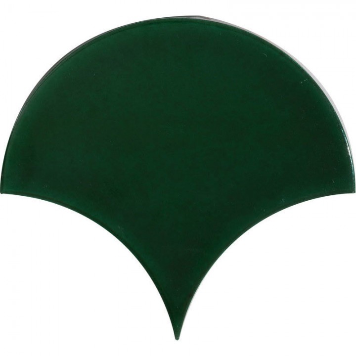 Cut out of an emerald green scallop tile with a crackle glaze finish