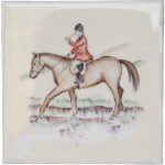 Cut out of hand painted huntsman country square tile with an ivory background