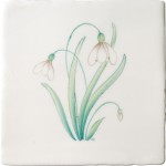 Cut out of hand painted snowdrop flower square tile with an ivory backdrop
