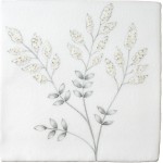 Cut out of a white square tile with a wild grass illustration in a charcoal style