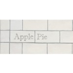 Cut out of two word metro tiles with the word 'Apple Pie' hand painted on them