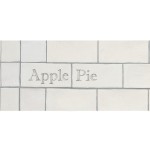 Cut out of two word metro tiles with the word 'Apple Pie' hand painted on them