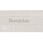 Cut out of two word metro tiles with the word 'Beaujolais' hand painted on them